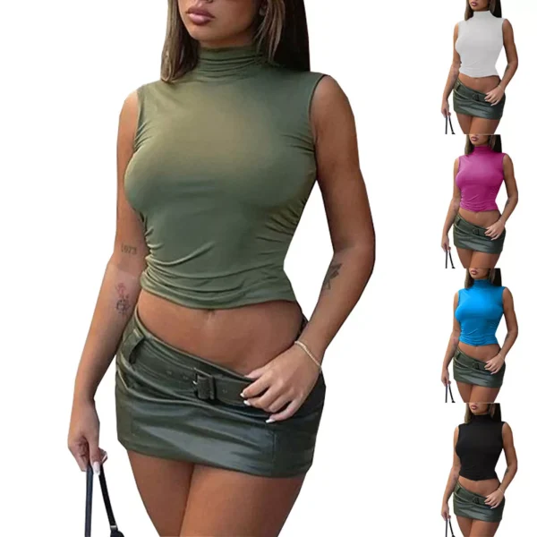 Pehnawa Women's Sleeveless Mock Neck Crop